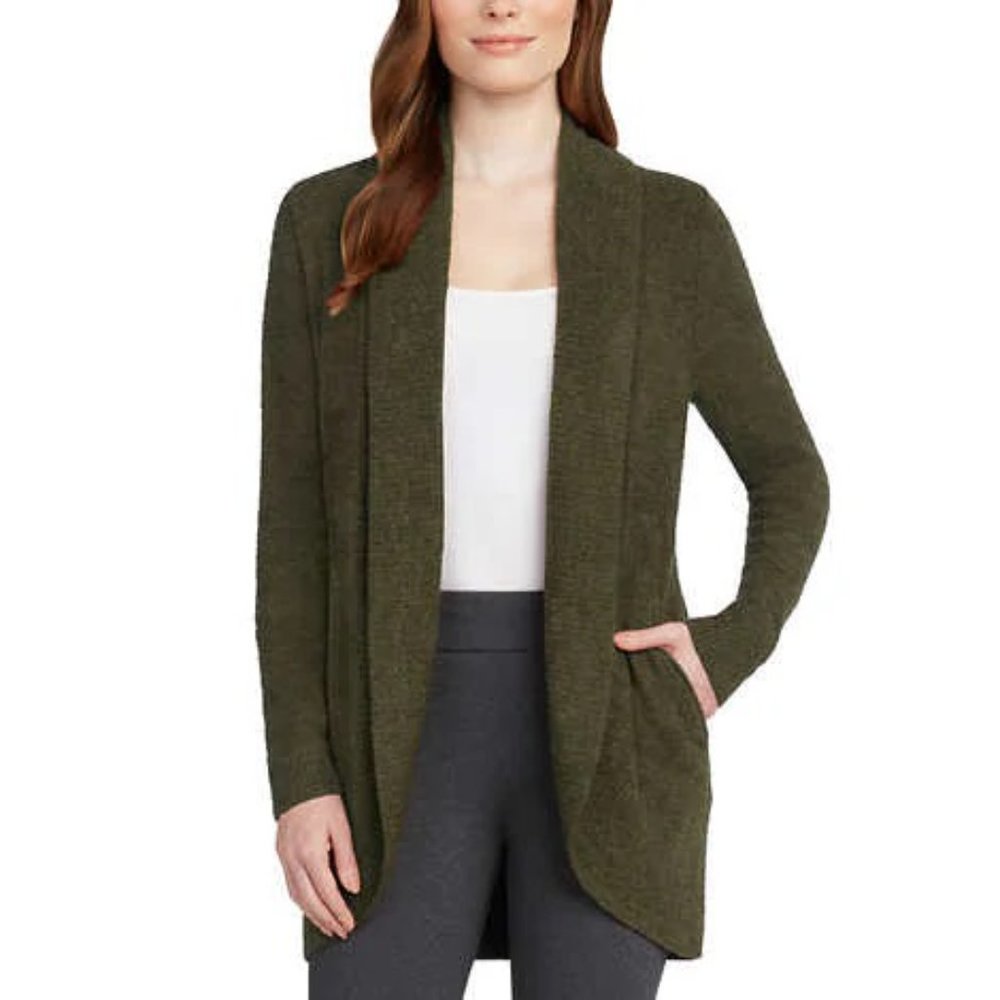 MAX & MIA Women The Essential Travel Cardigan Open Front Pockets --Olive - Picture 1 of 5